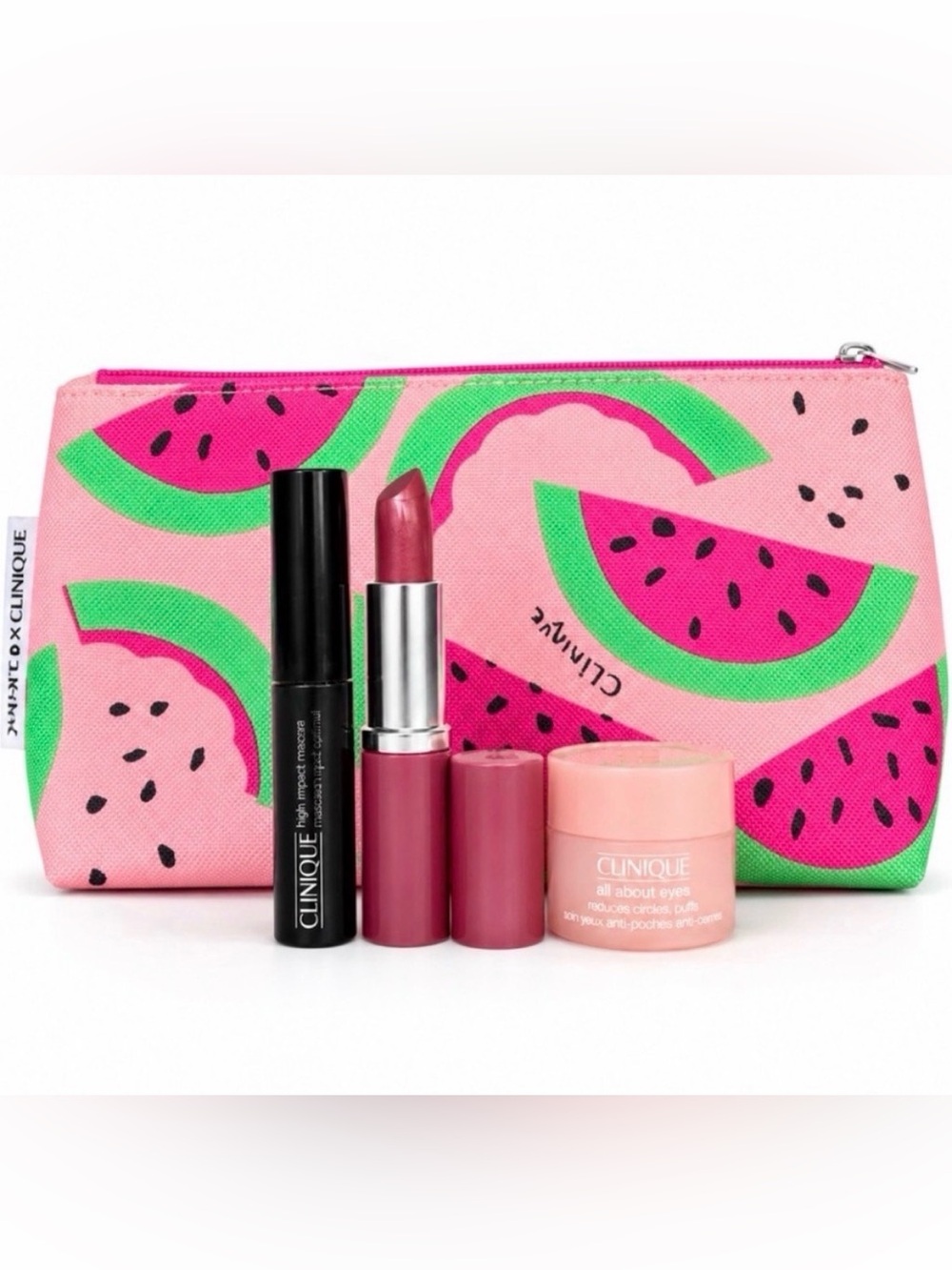 Clinique Love Pop #13 Lipstick Travel Set Watermelon Bag Mascara Eye Cream